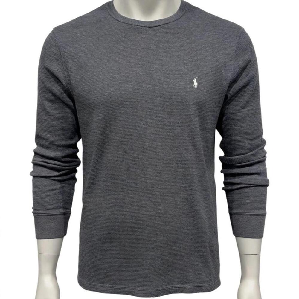 Polo Ralph Lauren Sleepwear Shirt Mens L Gray Waffle Thermal Long Sleeve